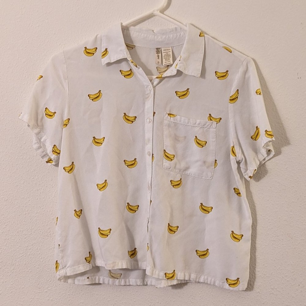 Japna White Banana Collar Shirt, Small, Light Weight, Button Up, Short Sleeve